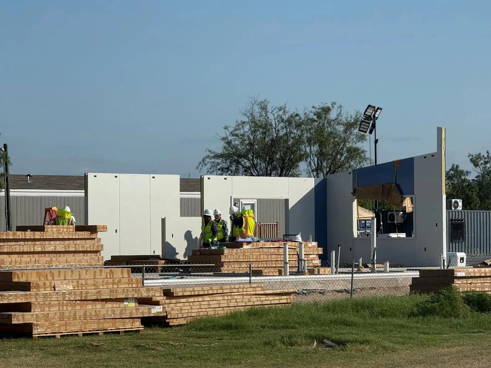 Crew assembling engineered wall panels for Four Winds homes in Eagle Pass, Texas